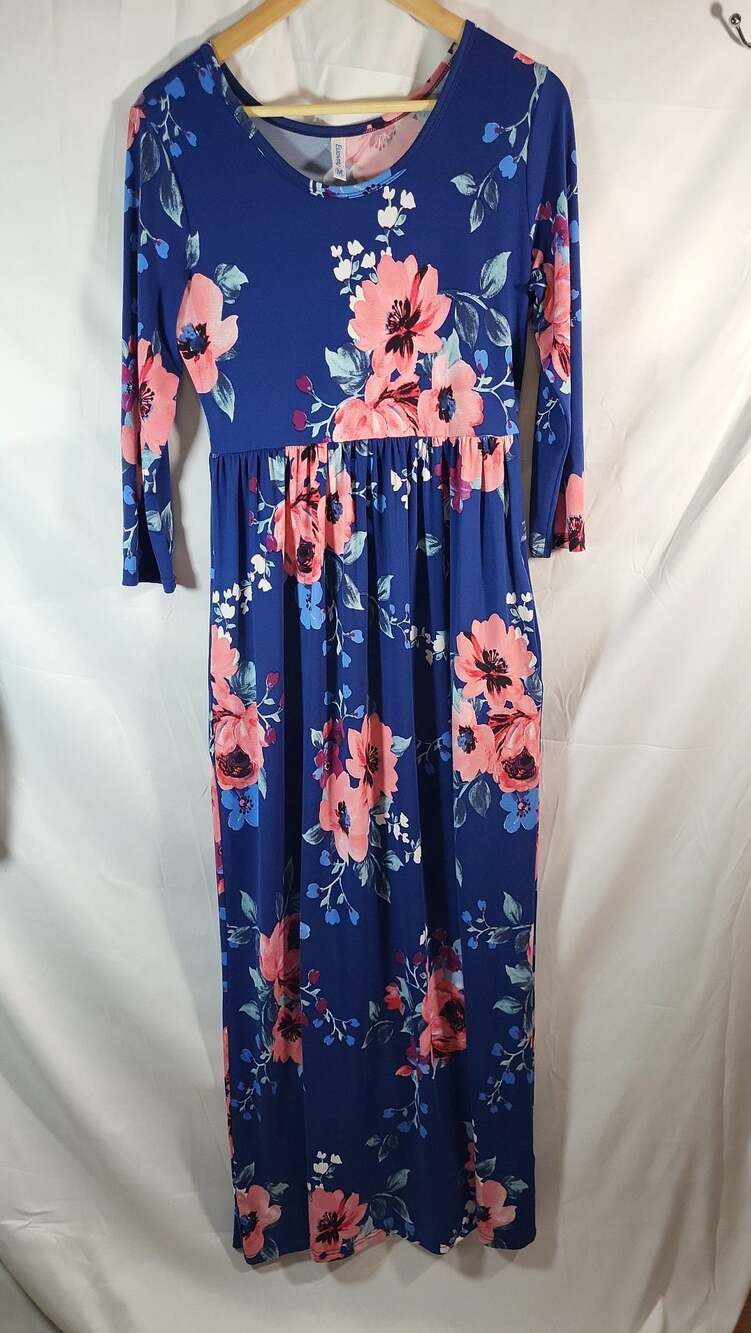 Cottagecore Euovmy Women's Floral Print Long Sleeve Empire Waist Maxi Dress with